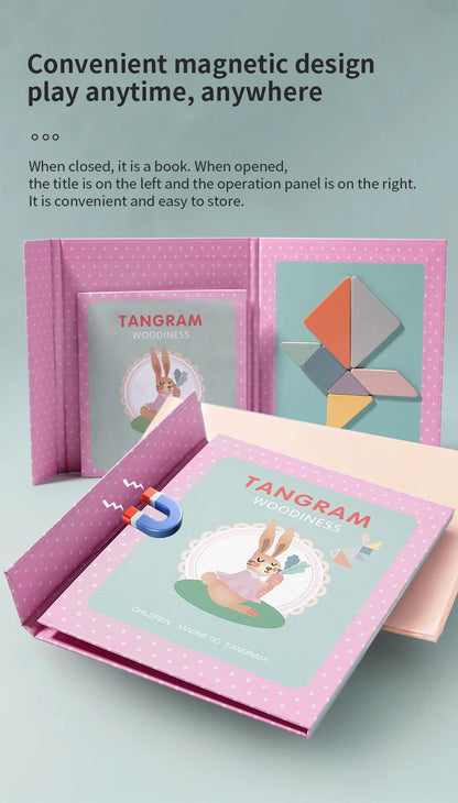Magnetic Wooden Tangram Block Puzzle Game for Kids - Montessori Educational Intelligence Jigsaw Children's Gift