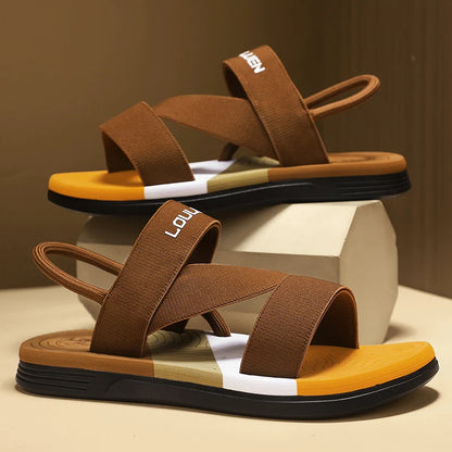 Men's Sandals, Solid Color Blocked Open Toe Breathable Slippers, Comfortable, Non-slip, Durable, Casual Shoes