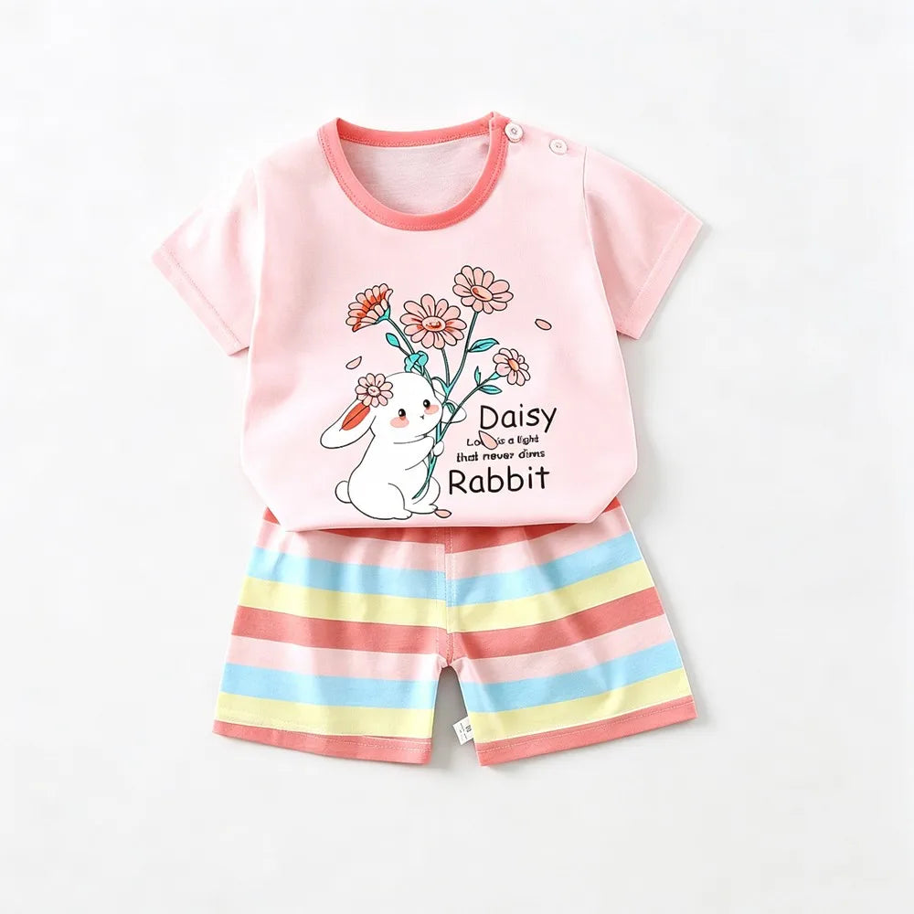 Kids Clothes Set Baby Boy/Girl T-Shirt + Shorts Summer Clothing Cotton Cartoon Casual Boys Tracksuit Children Baby Clothes Set