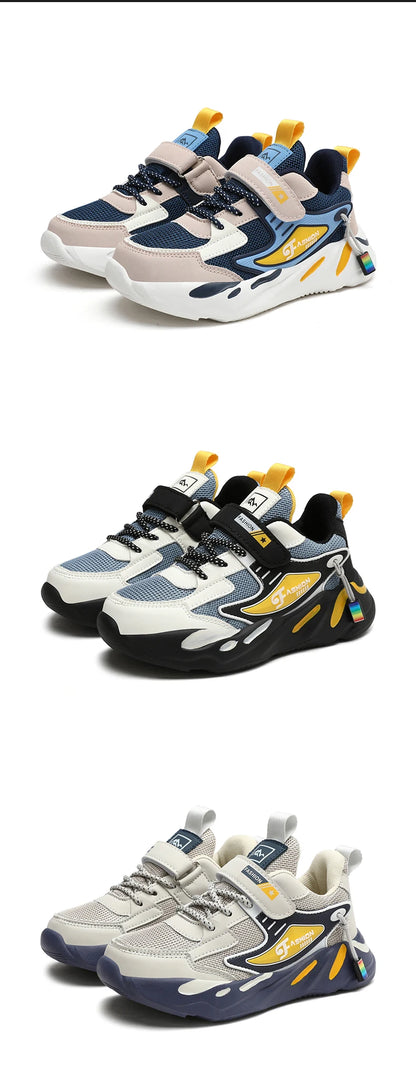 Kid Sneakers Sport Shoes for Boys Fashion Leather Children Breathable Mesh Comfort Shoes Casual Walking Outdoor Running Shoes