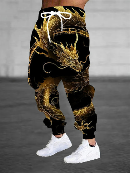 New Men's 3D Dragon Print Jogging Drawstring Pocket Casual Sportswear Pants Fashionable Men's Loose And Elastic Casual Pants