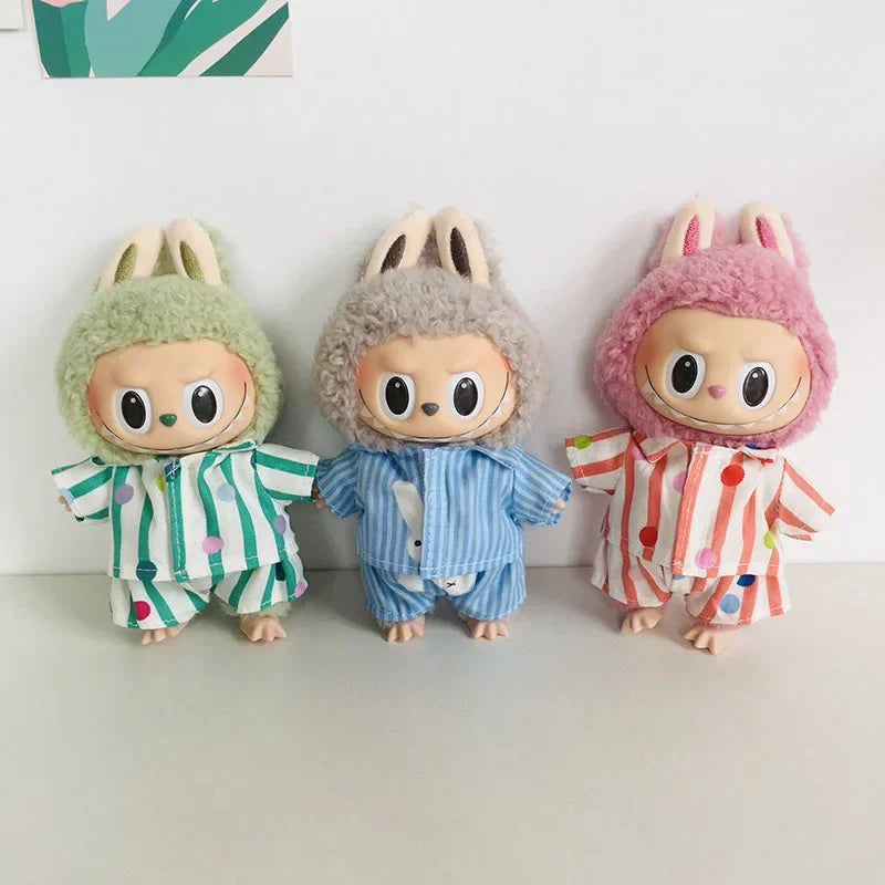 For 15/17cm 3.0 labubu doll cothes Swimsuit Beach skirt beach striped floral shirt shorts For ropa labubu outfit Decorations