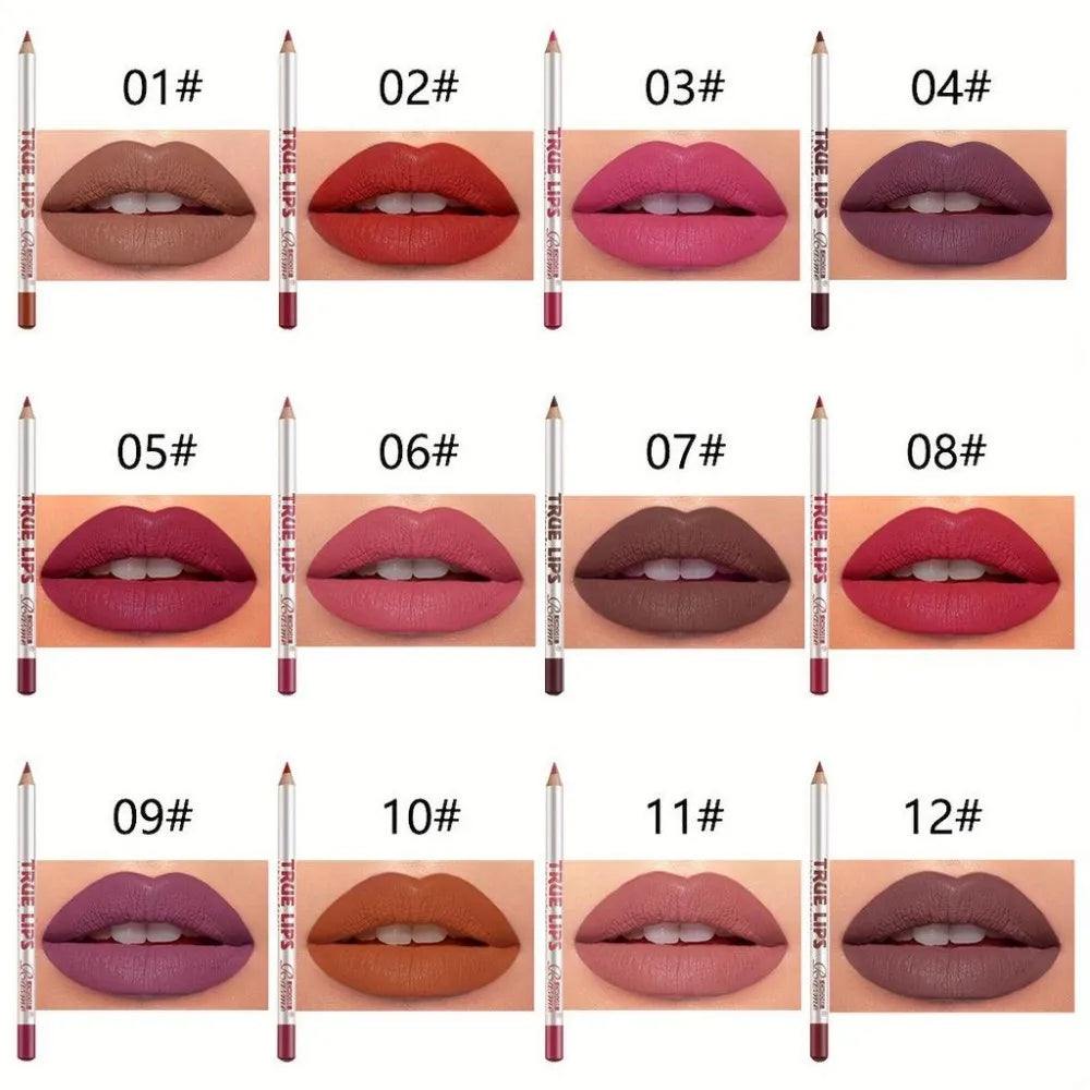 12 Colors Waterproof Matte Lipliner Pencil Red Contour Tint Lipstick Long Lasting Non-stick Cup Moisturising Lips Makeup