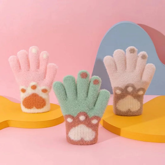 1 Pair Cute Furry Kitten Glove for Kids Boy Girl Fashion Cartoon Cat Paw Children Glove Autumn Winter Thicken Plush Glove
