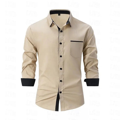 Popular men's color blocked casual long sleeved formal shirt men's slim fit checkered shirt