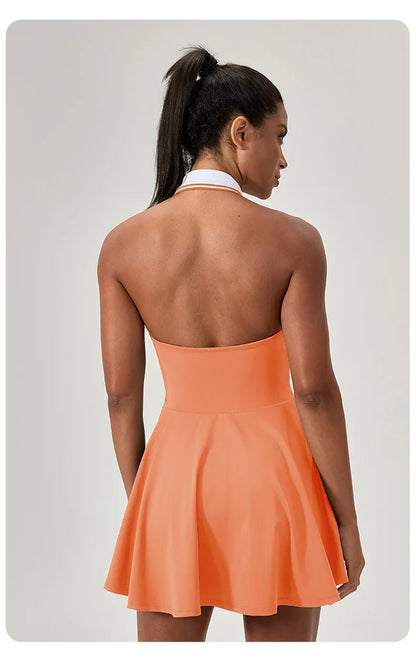 Summer Dress Vest Deep V Hanging Neck Sexy Dress for Women Contrasting Color Lapel Golf Skirt Outdoor Sports Gym Running