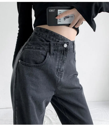 Wide Leg Pants Women Vintage Jeans High Waist Loose Fit Basics Full Length Pockets Button 2025 Casual Denims Straight Trousers