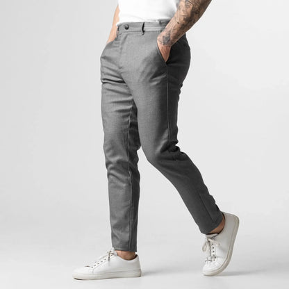 Active Chinos Comfortable Men Long Pants Stylish Slim Fit Ankle Length Casual Soft Breathable Fabric Mid Waist Commuting Wear