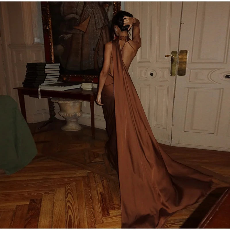 Ribbon Satin Long Party Dress Women Elegant Solid Sleeveless Female Backless Dresses 2026 Summer Autumn Lady Evening Club Gowns
