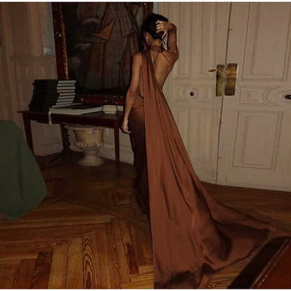 Ribbon Satin Long Party Dress Women Elegant Solid Sleeveless Female Backless Dresses 2026 Summer Autumn Lady Evening Club Gowns