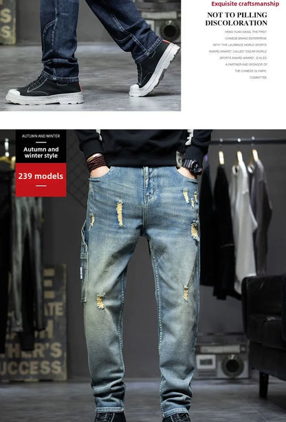 Spring Autumn Men's Jeans Luxury Fashion Plus Size 44 Boyfriend Streetwear Casual Harem Denim Jeans Pants Blue Designer Trousers