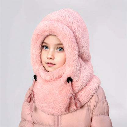 4-14Y Kids' Warm Ear-Protecting Neck Warmer Hat, Thickened Winter Ski Cycling Face Mask Windproof Beanie
