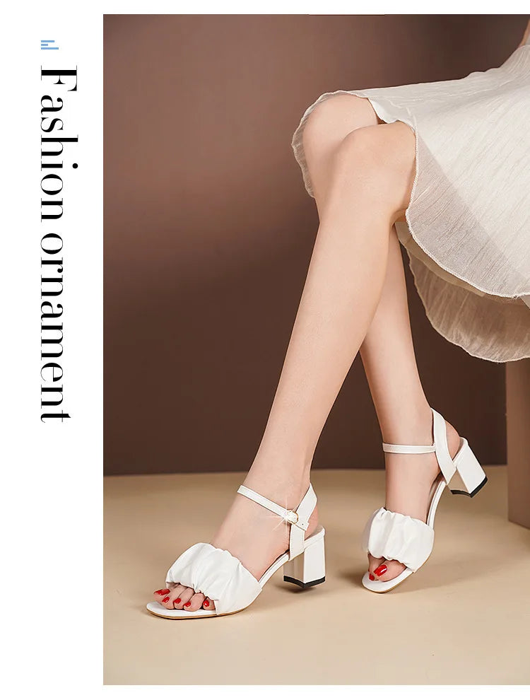 Size 35-42 New Fashion White High Heel Shoe Buckle Sandalias Grace Dress Female Designer Party Shoes 2024 Summer Women's Sandals
