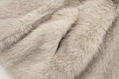 HH Women Fashion Cropped Faux Fur Jacket Coat Long Sleeve Front Snap-button Female Outerwear Chic Lapel Collar Thick Coat