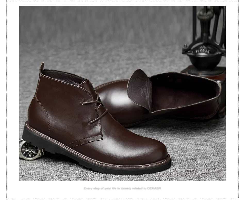 DEKABR Autumn Winter Warm Fur Ankle Boots Business Genuine Leather Mens Boots New Comfortable Soft Handmade Plus Size 48