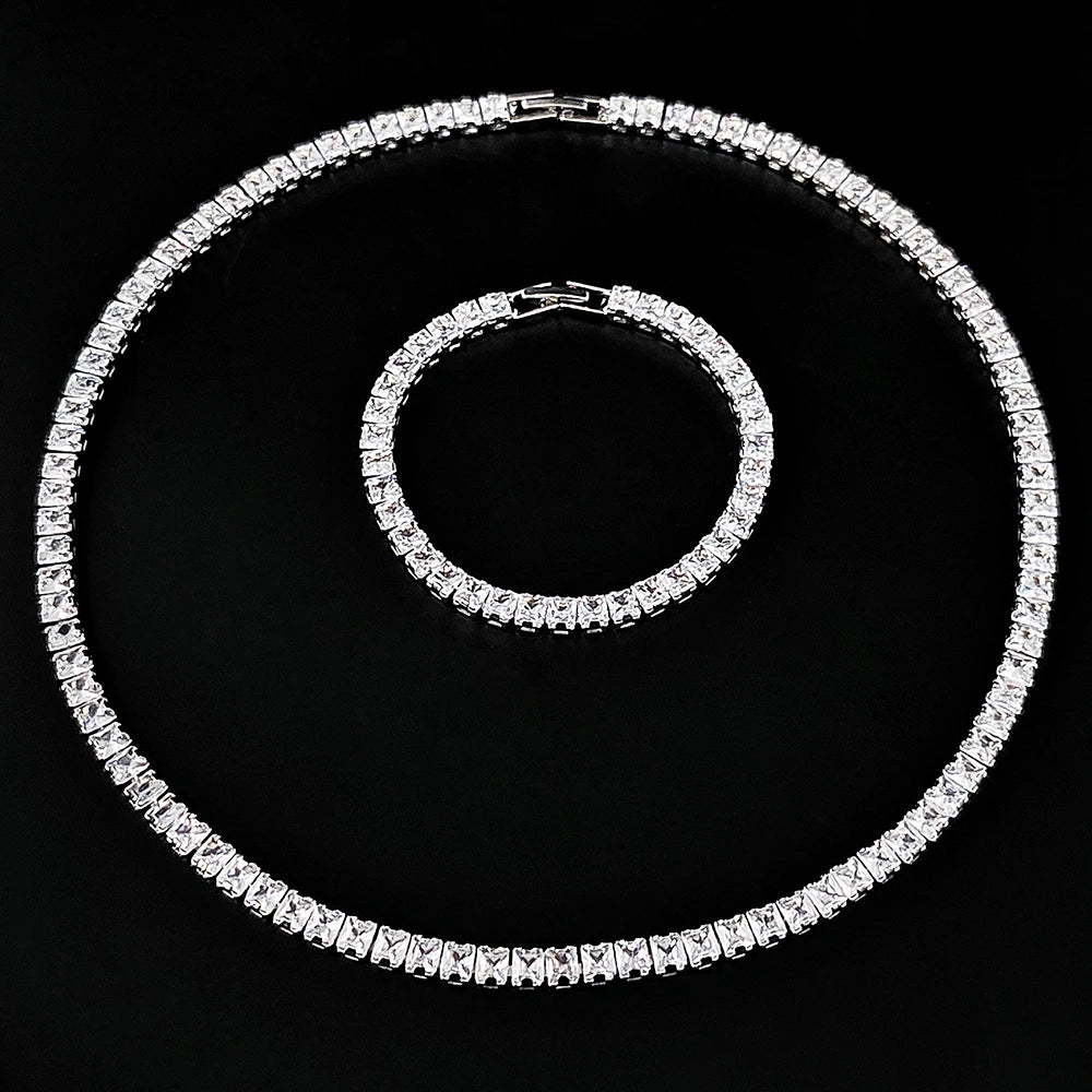 2024 New Trendy White Color Bracelet Bangle and Necklace Pendant Set for Women Anniversary Gift Jewelry Wholesale S7207-X7330