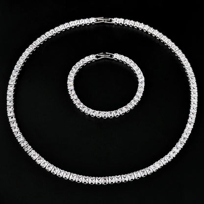 2024 New Trendy White Color Bracelet Bangle and Necklace Pendant Set for Women Anniversary Gift Jewelry Wholesale S7207-X7330