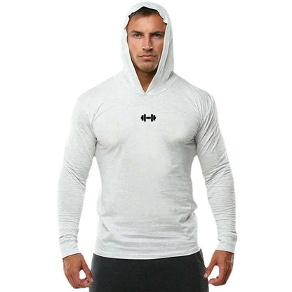 Gym Running Sport T-Shirts Mens Cotton Long Sleeve Hooded Clothing Fitness Bodybuilding Muscle Hoodies Workout Jogging Shirts