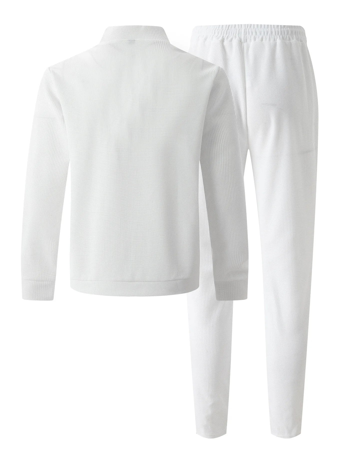 Men's Spring Casual Blazer Set Waffle Baseball Suit round Neck Zipper Long Sleeve Two-Piece Fashion Outfit with Pocket
