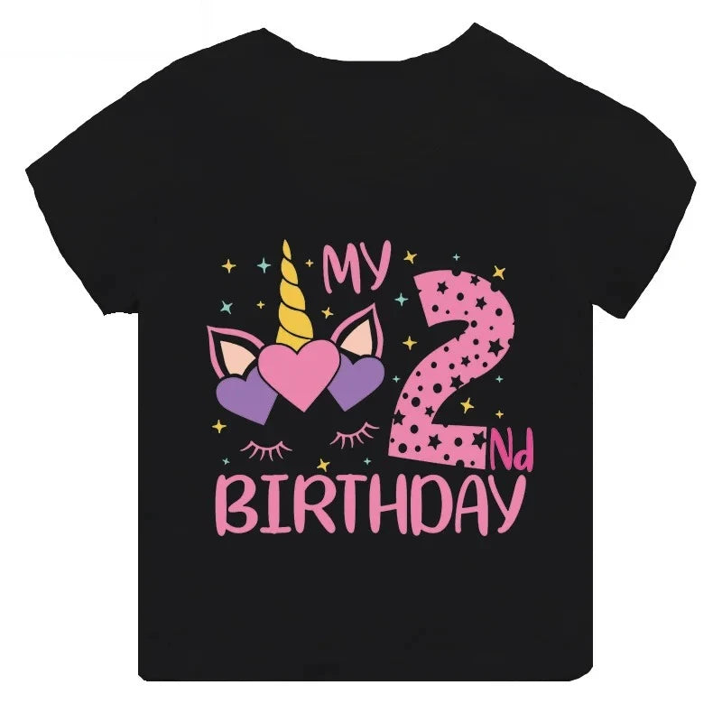My 1 2 3 4 5 6 7 8 9 Th Years Birthday Unicorn Print Cute Girls Clothes Summer Short Sleeve Kids T Shirt Baby Customize T-Shirts