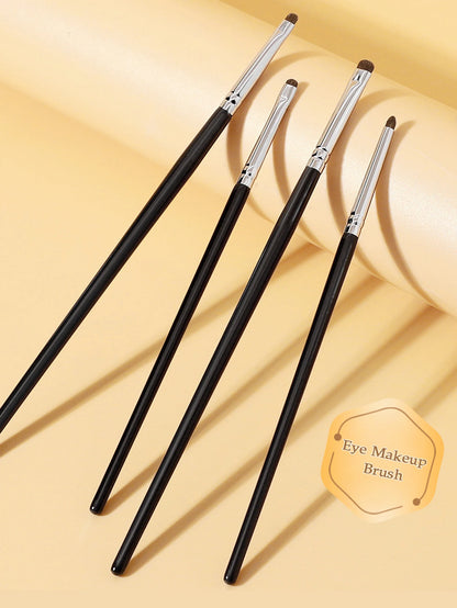 1 Set Of 4 Black Eye Detail Makeup Brushes Pony Hair Precision Eye Shadow Lying Silkworm Brightening Eyeliner Applicator Small