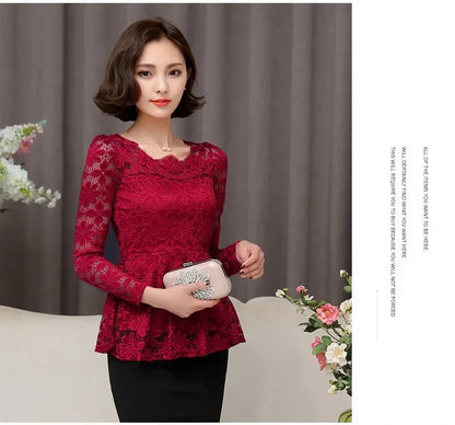 Women blusas blusa longa camisa feminina vintage long sleeve lace blouse plissado topo chemise femme Plus Size S-5XL