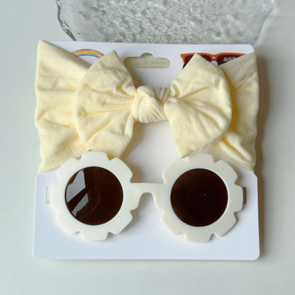 2 Pcs/Set New Children Cute Solid Bowknot Wide Hairbands Heart Sunglasses Hair Bands Baby Kids Headwear Girls Hair Accessories
