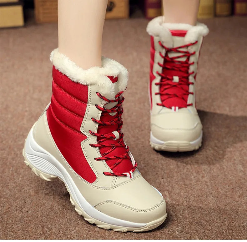 Women's Boots Women Heels Boots For Winter Shoes Woman Keep Warm Fur Botas Mujer 2025 Snow Boots Platform Shoes White Black Boot