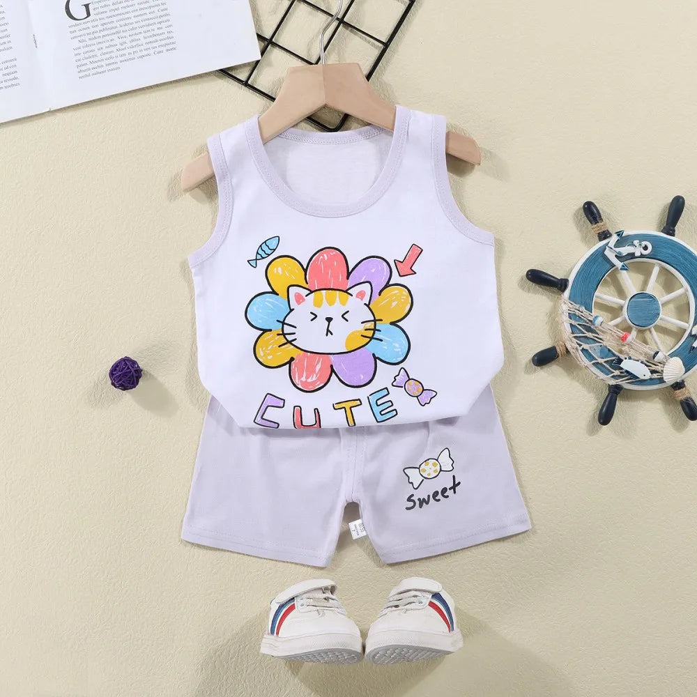 Fashion Kids Clothes Boys Girls Sets Top Shorts 2PCS 100% Cotton Soft Summer Children Baby Cloths T-shirt Shorts Toddler Suit