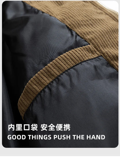 Men's New Winter Cotton Jacket: Fleece-Lined, Thickened for Warmth, with Removable Hood and Stand-Up Collar for Cold Resistance