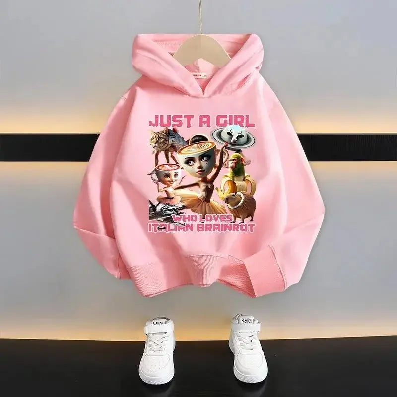 Autumn Cute Italian Brainrot Print Children's Hoodies Funny Cartoon Graphic Kids Fashion Girl Sweatshirts Casual Boy Pullover