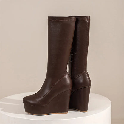 Big Size 35-43 Brand New Ladies Platform Ankle Boots Fashion Zip Wedges High Heels Boots Women 2022 Party Office Shoes Woman