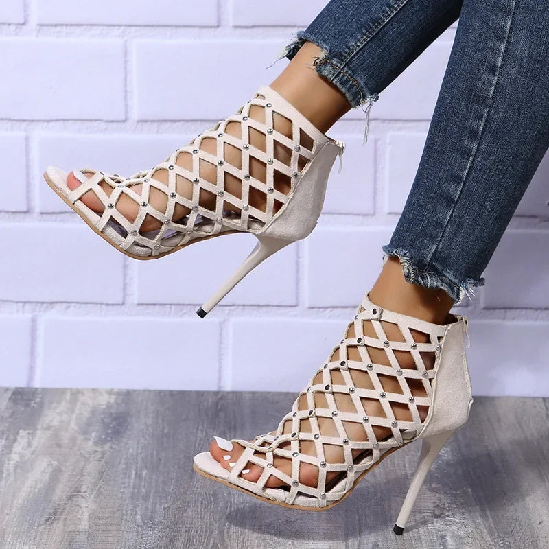 2025Dance Shoes High Heels Women Ballroom Latin Tango Dancing Boots Soft Soles Cut-Outs Party Dance Shoes Open ToesZipper