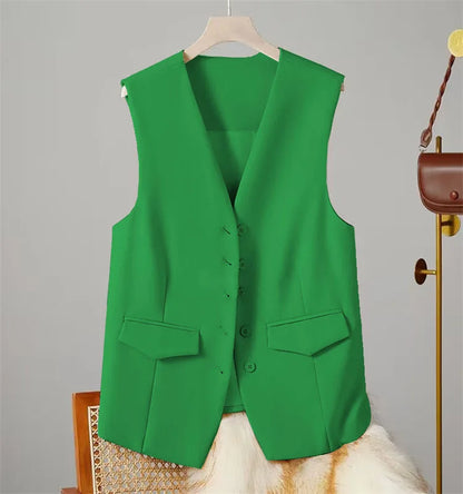 Vest Women Sleeveless Jacket Waistcoat V Neck Single Breasted Tops Outerwear Spring Summer Female 2025 Office Lady Vintage Coat