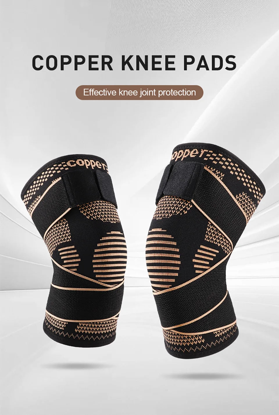 GOBYGO Sports Copper Ion Strap Knee Pads Fitness Jump Rope Basketball Running Gear Non-slip Knitted Nylon Knee Pads Men Women