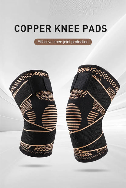 GOBYGO Sports Copper Ion Strap Knee Pads Fitness Jump Rope Basketball Running Gear Non-slip Knitted Nylon Knee Pads Men Women
