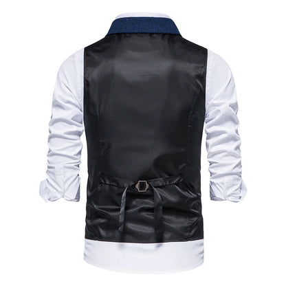 New Men's Retro Lapel Vest Herringbone Coarse Tweed Pockets Suit Vest British Casual Vintage Gentleman Leisure Party Bar Banquet