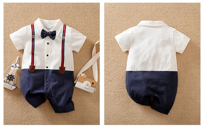 Newborn baby summer gentleman's short-sleeved cotton soft and comfortable one-piece suit Newborn baby summer gentleman's short-s