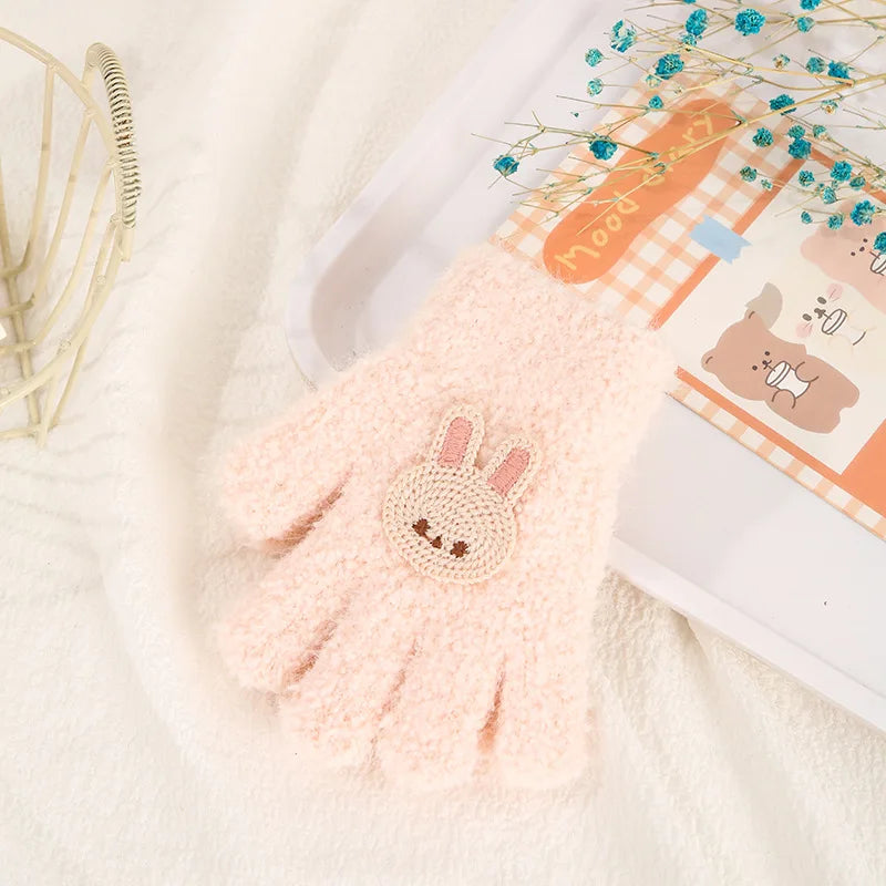 Thick Velvet Children Gloves Cold Resistant Warm Kids Split Finger Gloves Cute Cartoon Bear Glove Winter Baby Mittens 1-3year