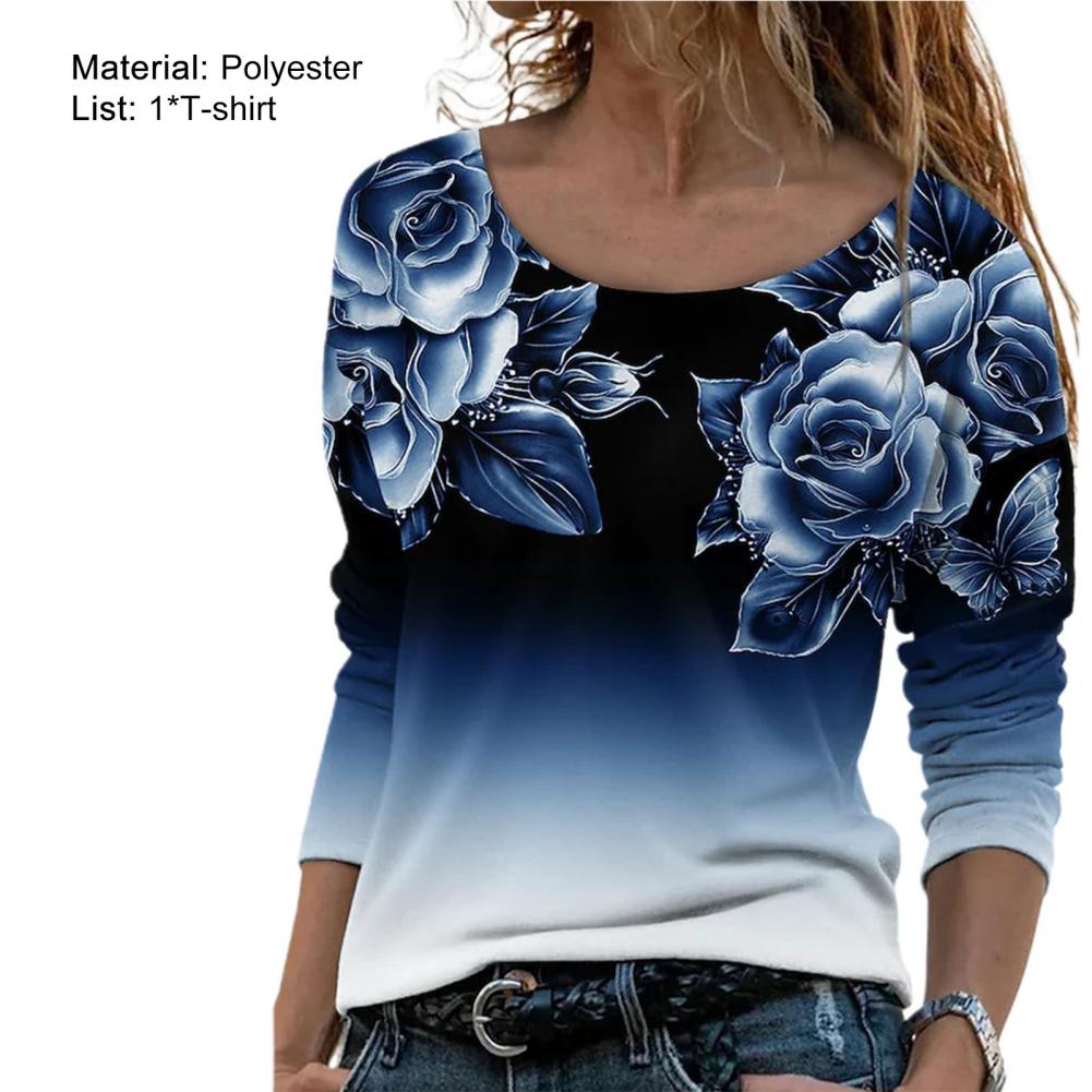 Women Shirt Floral Print Gradient Color All Match Daily Wear Spring Blouse roupas femininas Блузки blusas рубашка женская