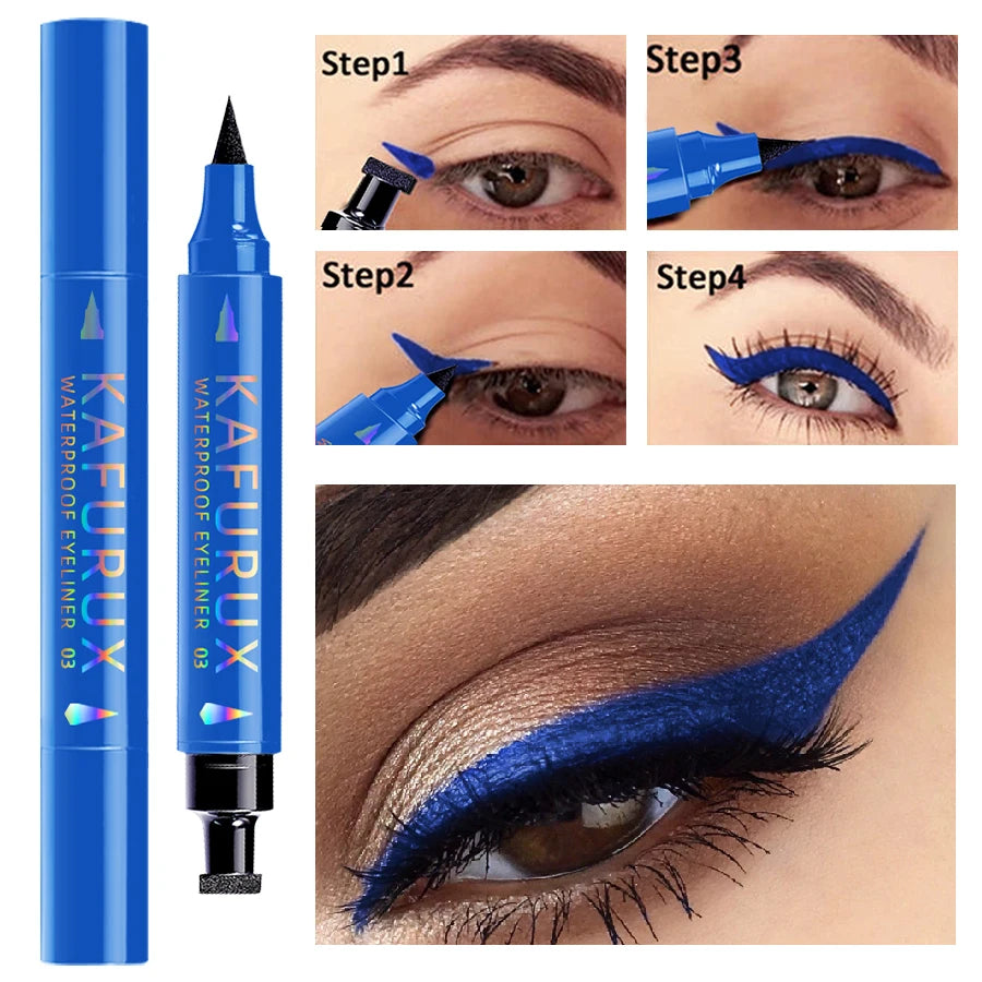 3 Color 2 IN 1 Seal Stamp Eyeliner Pen Waterproof Black Purple Blue Liquid Eye Liner Pencil Eyes Korean Makeup Gifts Cosmetic