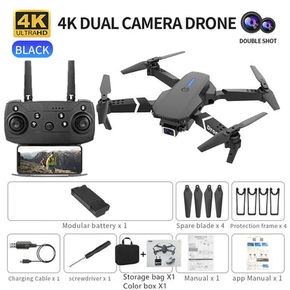 E88 ProIntelligent Folding Drone Supports single/Dual Camera Switching 4KPicture Quality+Wide-angle Shooting WiFiDirect Real-Tim