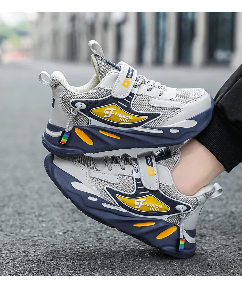 Kid Sneakers Sport Shoes for Boys Fashion Leather Children Breathable Mesh Comfort Shoes Casual Walking Outdoor Running Shoes