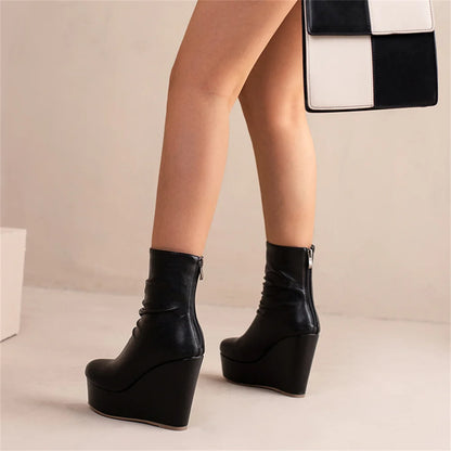 Big Size 35-43 Brand New Ladies Platform Ankle Boots Fashion Zip Wedges High Heels Boots Women 2022 Party Office Shoes Woman