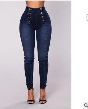 Denim Pencil Pants Women Vintage Jeans High Waist Washed Double Breasted Pockets Basics Ankle Length Trousers 2025 Streetwear