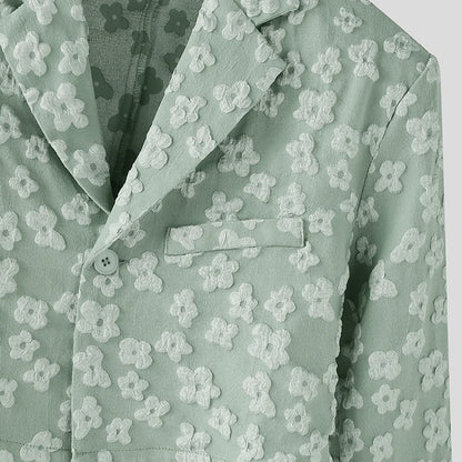 INCERUN Men Blazer Flower Jacquard Lapel Long Sleeve Crop Coats Men Streetwear Autumn 2025 One Button Fashion Casual Male Suit