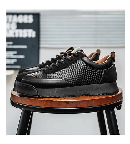 Mens Unique Skate Shoes Platform Comfort Black Casual Sneakers All-Match Thick Sole Design for Urban Street Style Versatile Wear
