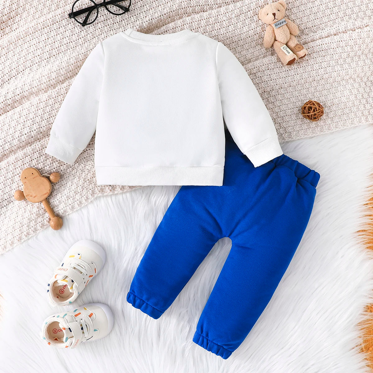 Terno For Kid 3-24Months Casual Cartoon Bear Long Sleeve tee and Navy Pants Outfit Toddler Infant Clothing Set Kids Wear