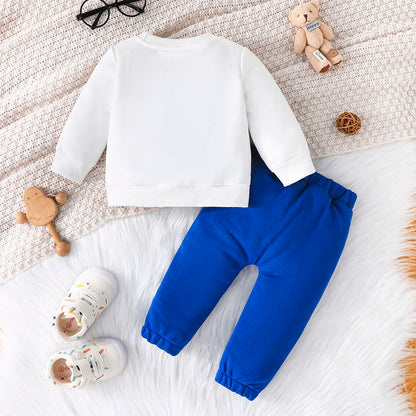 Terno For Kid 3-24Months Casual Cartoon Bear Long Sleeve tee and Navy Pants Outfit Toddler Infant Clothing Set Kids Wear