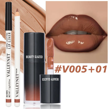 2Pcs/Set Matte Velvet Lip Liner Lip Gloss Set Lipliner + Lip Oil  Long lasting Waterproof Lip Combo Makeup tutorial Cosmetics